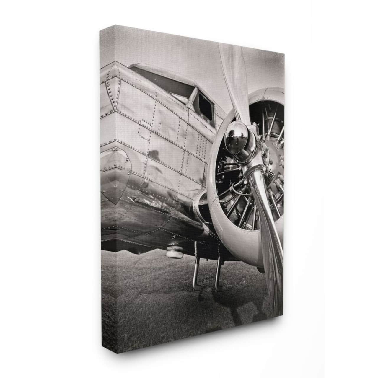 Stupell Industries Old School Vintage Airplane Propeller Black & White Photograph Canvas Wall Art